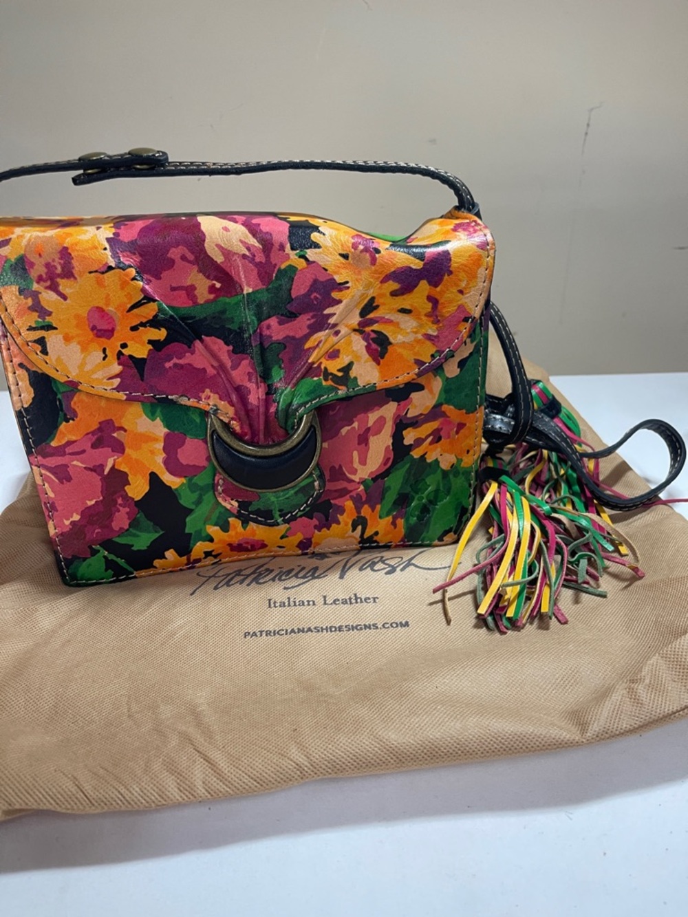 Patricia Nash Floral Leather Crossbody in Pink, Orange, Green, Yellow